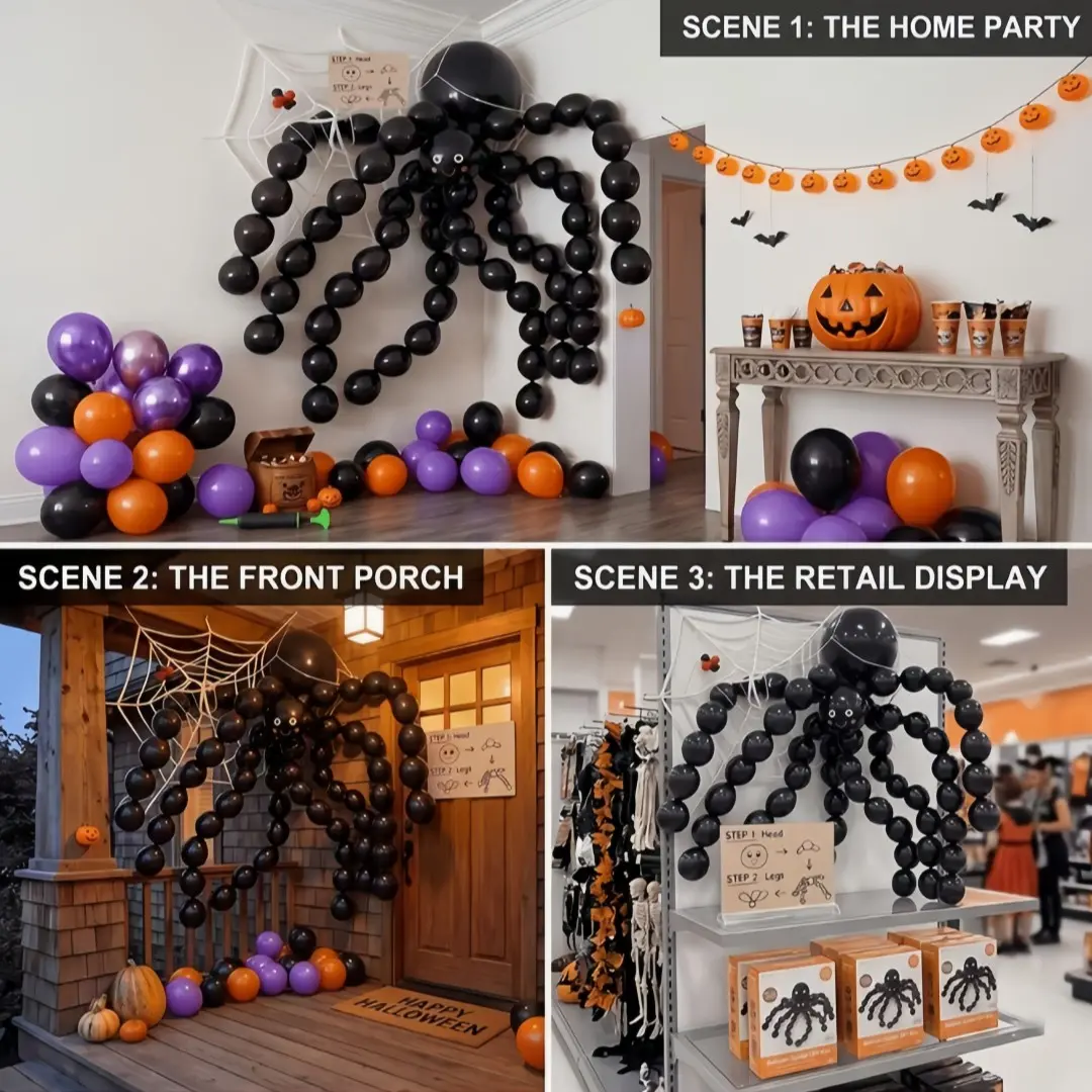 85pcs DIY Spider Balloons, Halloween Party Decoration, Balloon Party Supplies, 18/12/10 Inch, Spider Shaped, Trick or Treat, Birthday Parties, Horror House Scene