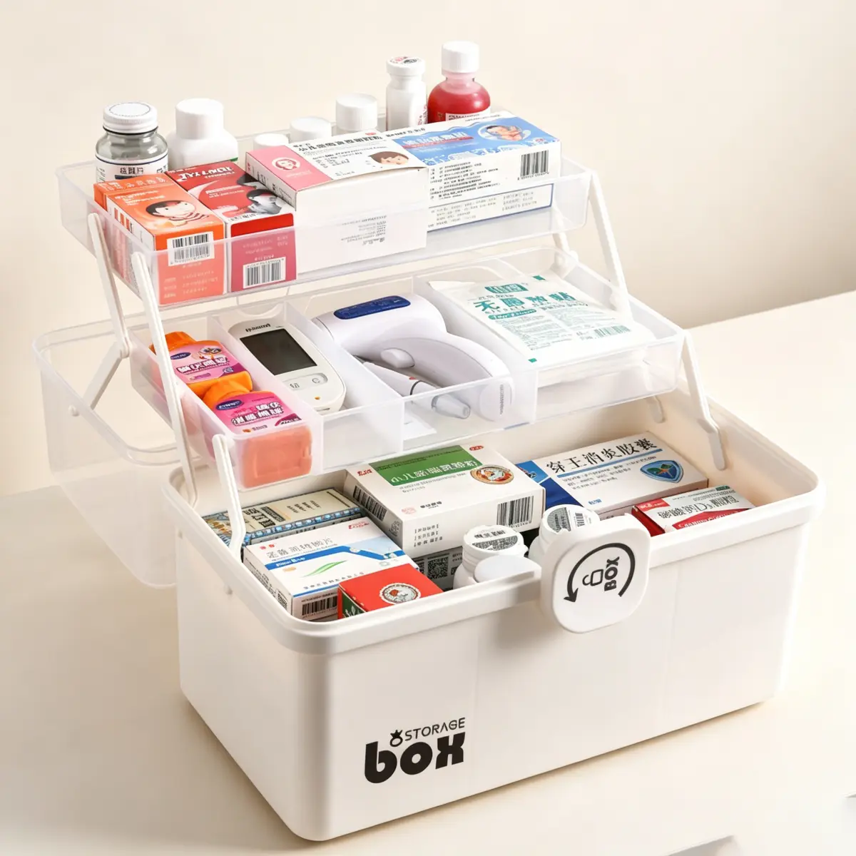Three-Tier Medicine Organizer, Portable Medicine Cabinet With Sealed Snap Lid, Integrated Medication Storage Box, Dustproof Drug Container, Household First Aid Medicine Box, Large Capacity Healthcare Kit For Home Travel Car Camping