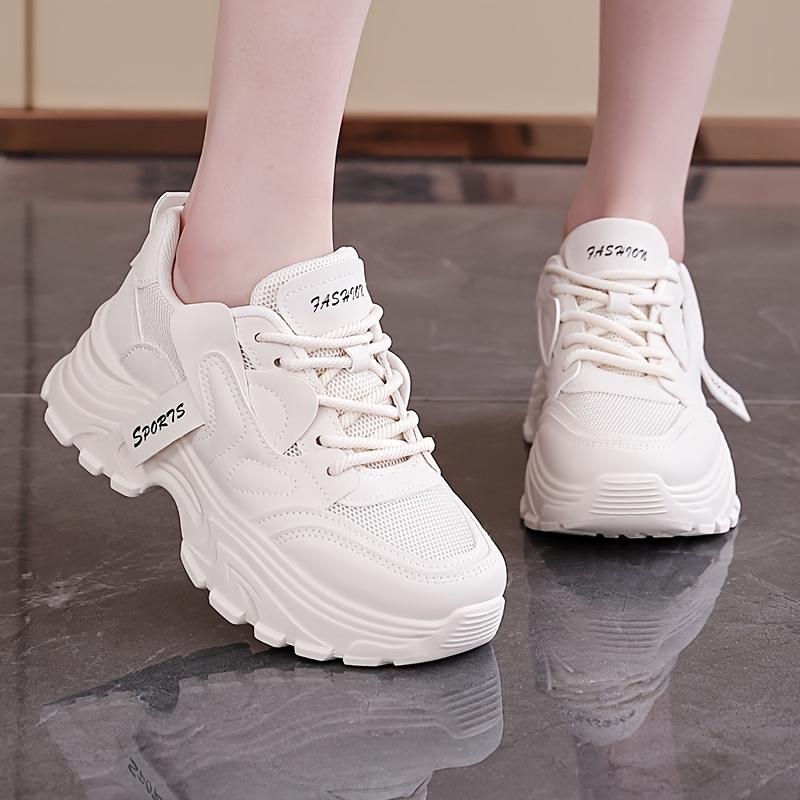 Women's Breathable Running Sneakers - Lace-Up Chunky Platform Sneakers, Neon Green Casual Walking Shoes with Thick TPU Sole, All-Season Comfort Design, Casual Sneakers |   Trendy Footwear |   Synthetic Synthetic Leather Upper Girl Trainer Training Runner