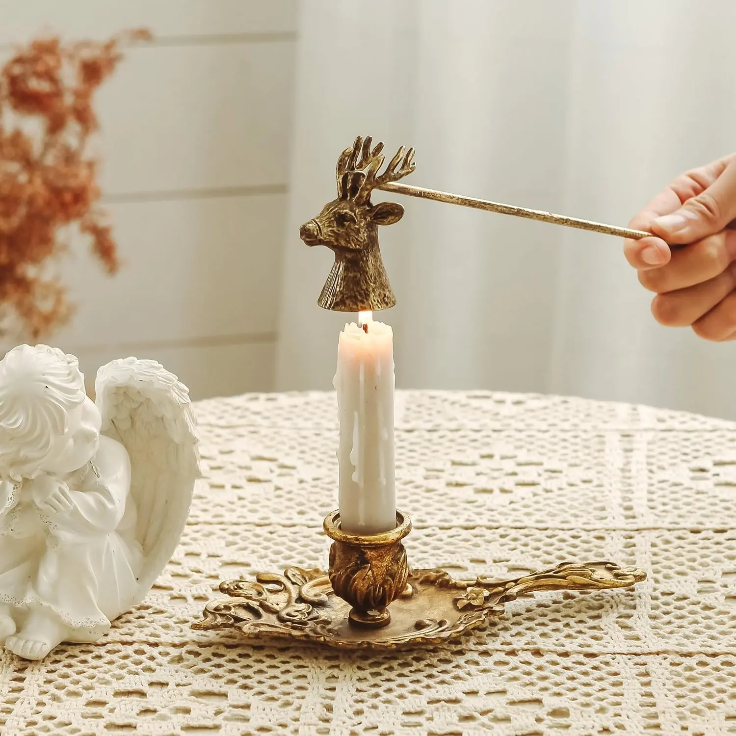 NIKKY HOME Vintage Deer Decorative Candle Snuffer, Candle Extinguisher