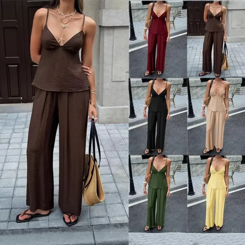 2026 Spring Summer Vacation Style Women Girl Cami Top Pants Two Piece Matching Outfit