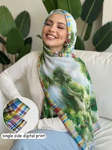 Painted Hijab, Geometric Print Design, Premium Chiffon Fabric, Breathable and Cool, Shimmer Effect, Ideal for Daily Wear