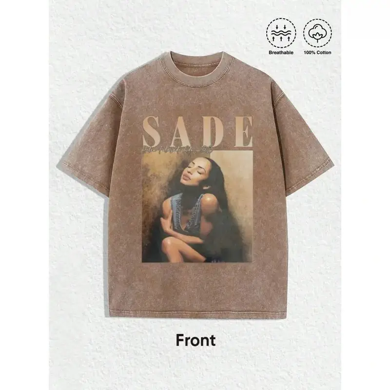 1PCS Summer Tops, Y2K Swag Tee, Vintage Sade Graphic T-Shirt - Bohemian Retro Music Band Tee With Black & Golden Print, Spring/Summer/Fall Men Clothes, Regular Fit Shirt, Christmas & Halloween & Pride & Father's Day & Easter & Mother's Day