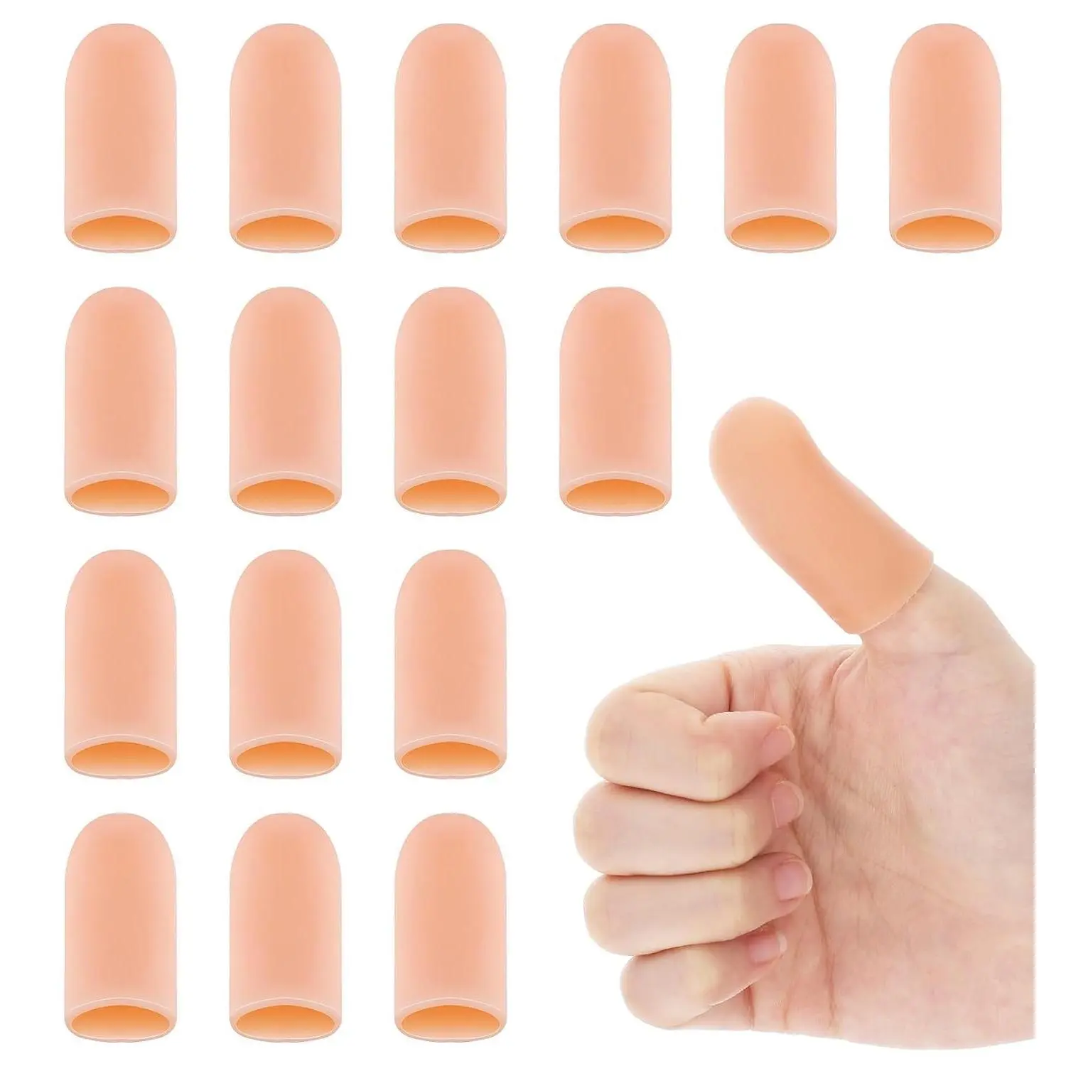 16Pcs Silicone Thumb Protector Covers Polyethylene Fiber Finger Cots Reusable Finger Guard for Wounds Cracking Pain Relief Comfortable Fit & Easy to Use