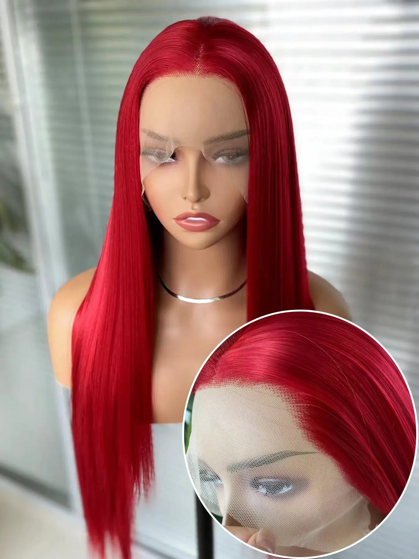 Red Wig for Women, Long Silky Straight 13x4 Lace Front Wigs, Heat-Resistant Synthetic Hair Fiber, Transparent Lace Natural Hairline, Halloween Costume Wig