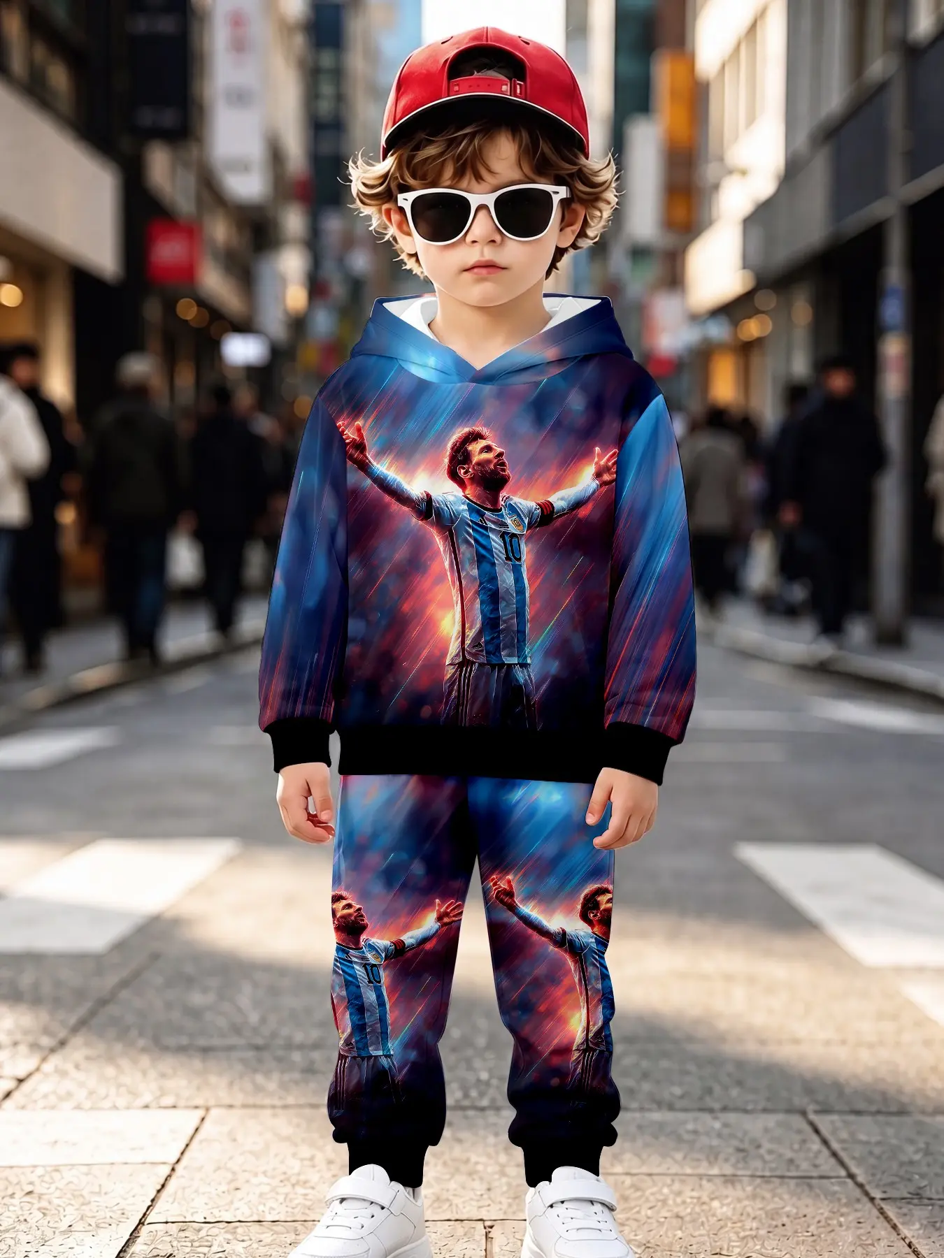 Kids' Starry Sky Dynamic Hoodie Two-Piece Set, Long Sleeve Loose-Fit Sweatpants, Casual Fall & Winter, All over Print Design