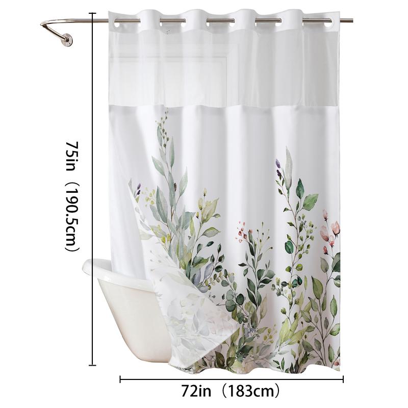 Watercolor plant double-layer shower curtain, waterproof, no hook design for easy installation, country-style bathroom accessory, suitable for hotels, dormitories and home decoration, 72x75in