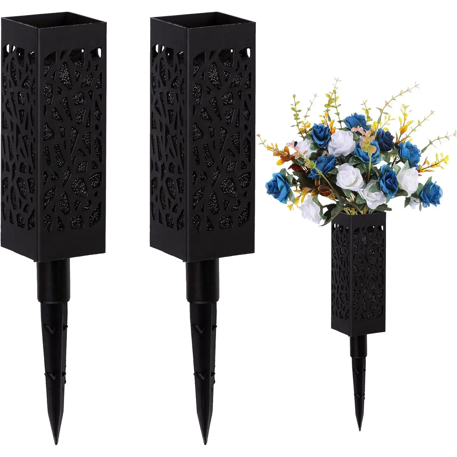Cemetery Vases with Spikes and  - Cemetery Flower Holders with Black Drainage Hole,  for Cemetery Grave Decoration (2)