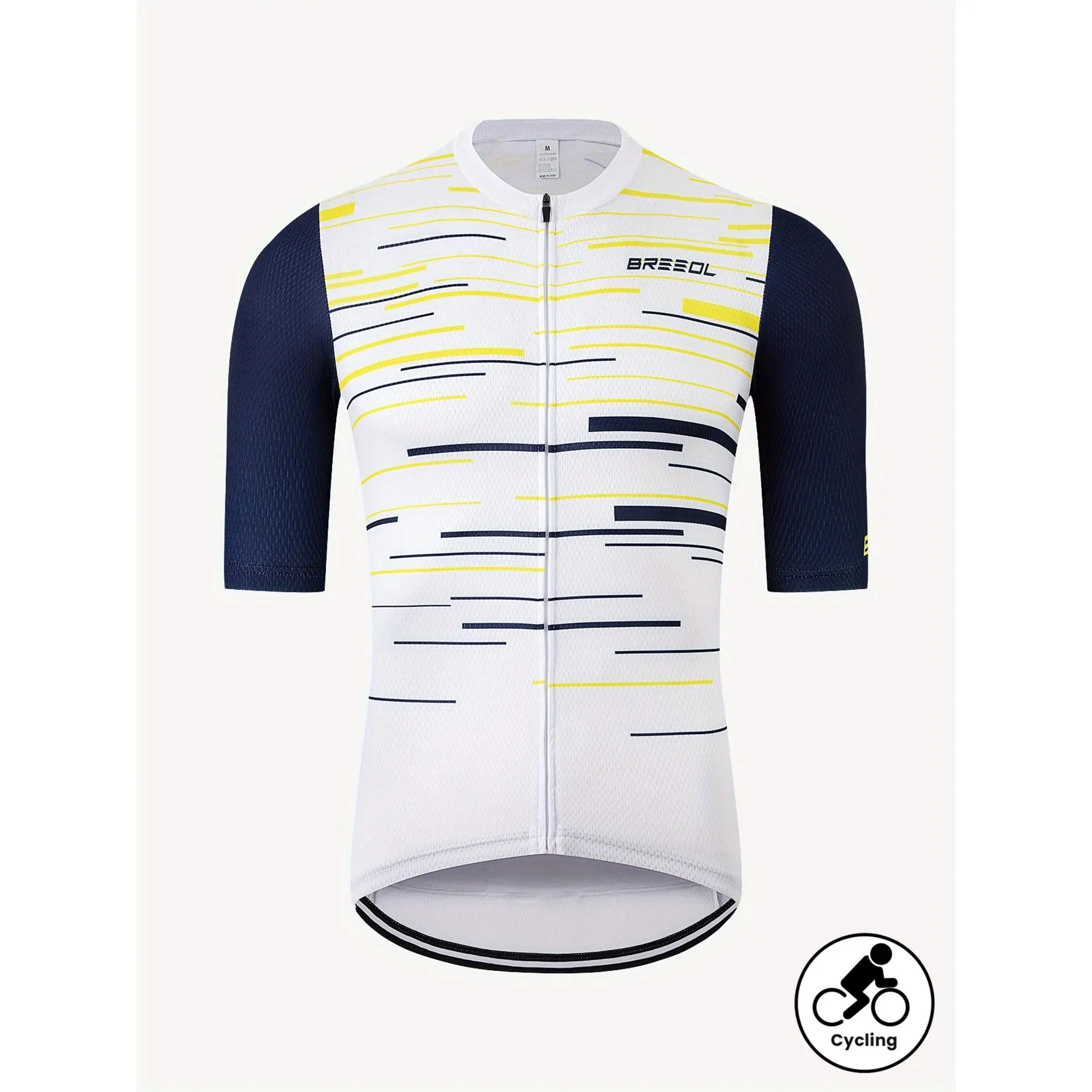 Men's high-waist striped cycling suit, quick-drying fabric, reflective strips, anti-slip hem, 3 rear pockets and lockable zipper, competitive cut