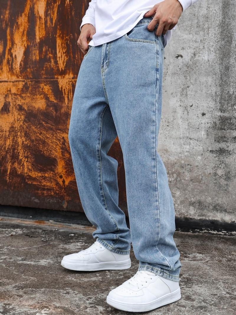 Men's Pocket Straight Leg Jeans with Pockets, Regular Fit Casual Comfy Denim Pants for Daily Wear, Fashion Men's Bottoms for All Seasons