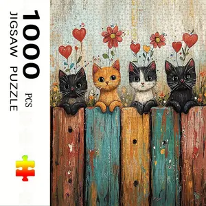 1000 Piece Cute Cat Theme Puzzle, Large Adult Family Interactive Puzzle Toy, DIY Home Decor Brain Challenge, Holiday Gift, Durable Puzzle