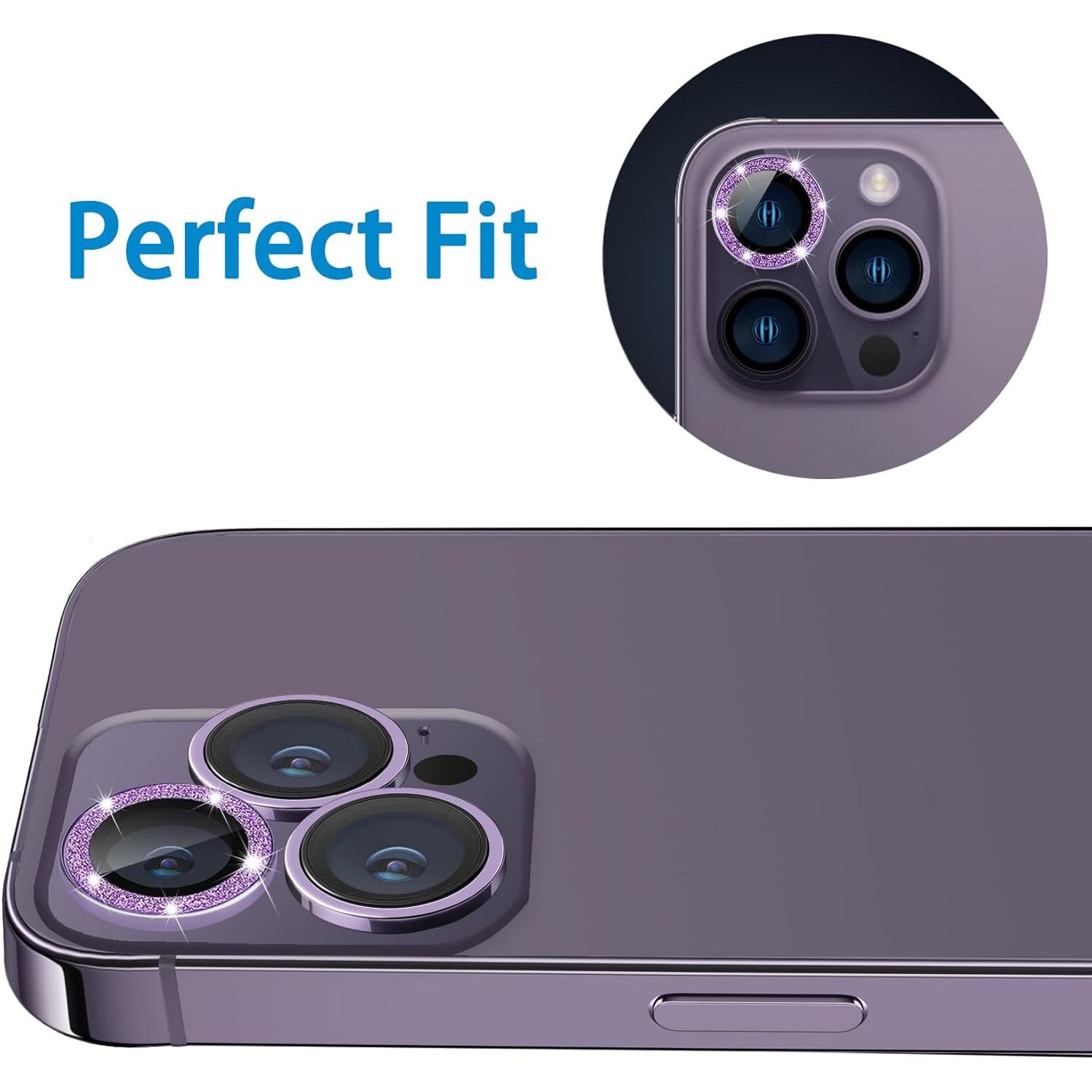 Compatible with  14 Pro and 14 Pro Max Camera Lens Protector, Bling Glitter Lens Cover 9H Tempered Glass Camera Cover Anti Scratch Lens Screen Protector - 3 count Deep Purple