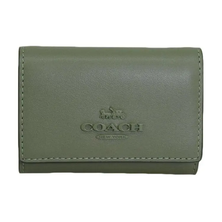 Coach Compact 10 Leather Wallet for Women with Logo Snap Closure in Green
