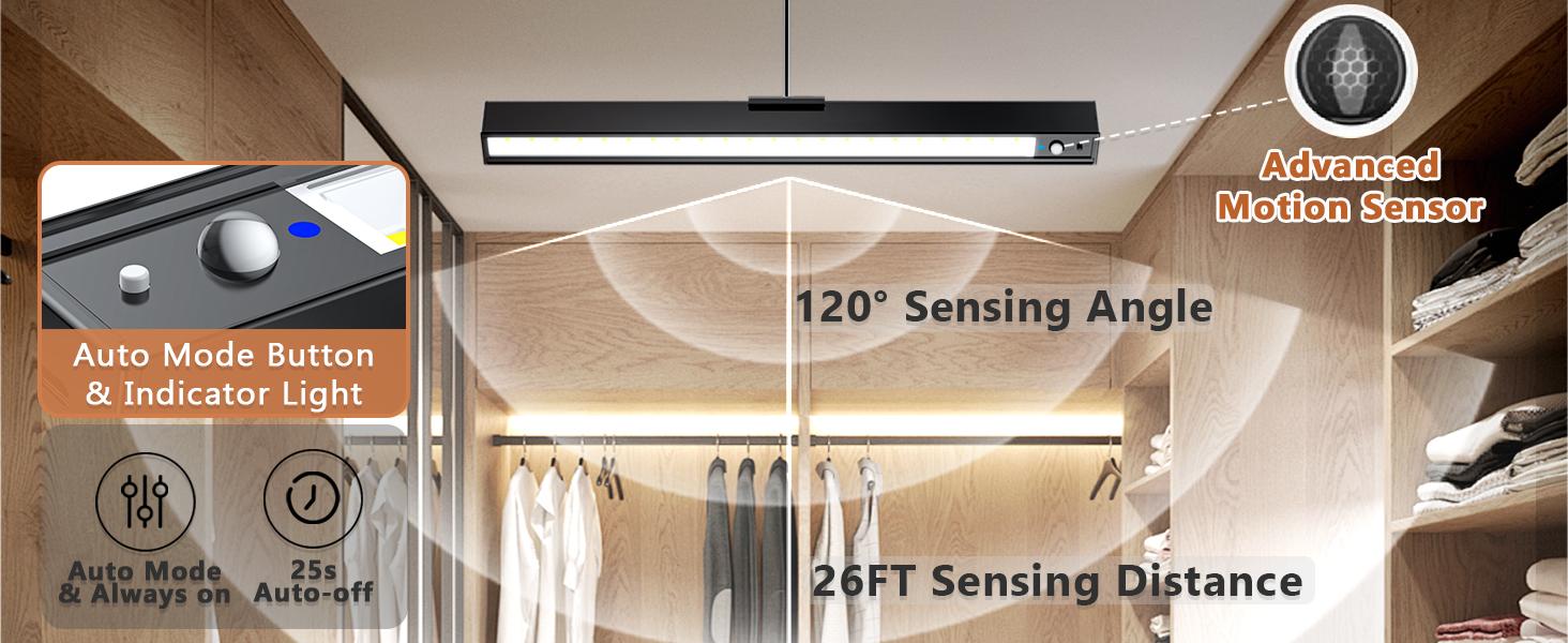 Sensor Ceiling Light, Full Pendant Lights, Battery Operated LED Closet Lights with Remote, Timer - 3 Color 500LM Dimmable, for,Black