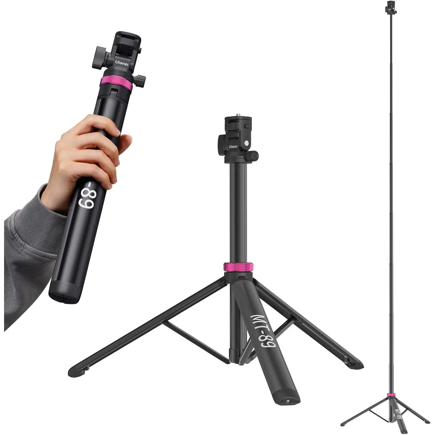 MT-89 Extendable Tripod Aluminum, 82" Light Stand with 1/4" Screw Quick Release, Camera Phone Tripod for Camera Video Light Smartphone, Lightweight for Travel,Up Load 2.2LBS