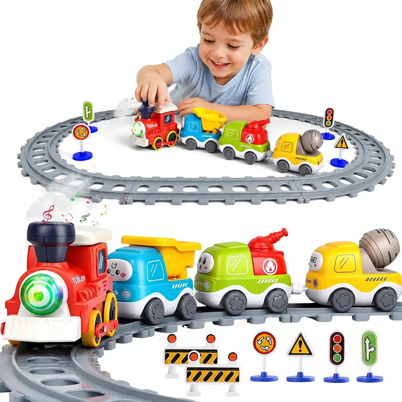 Unisex Electric Steam Train Set for 18+ Months Toddlers - Lights and Sound Functions Trains & Railway, Magnetic Carriages, DIY Tracks, Steam Effects, Educational Toy, Christmas/Birthday Gift