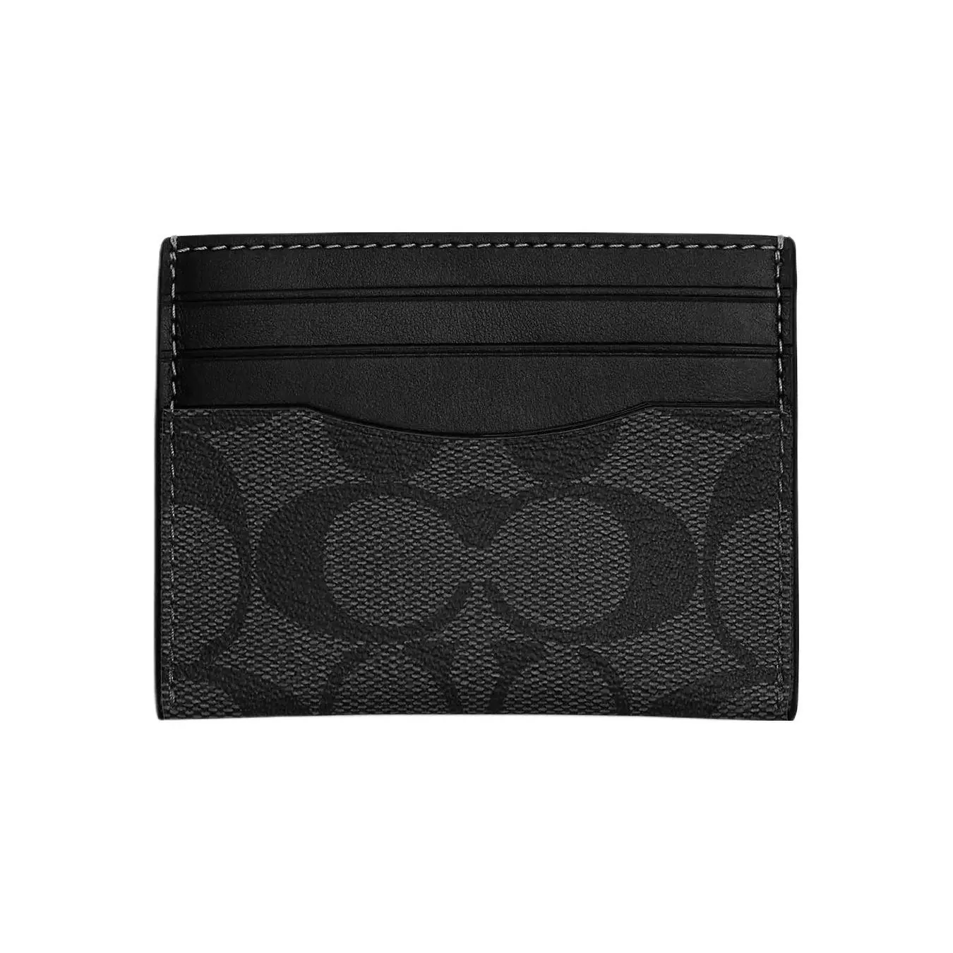 COACH Card Case for Men – Classic Monogram Style in Gray-Black Coated Canvas and Premium Calfskin