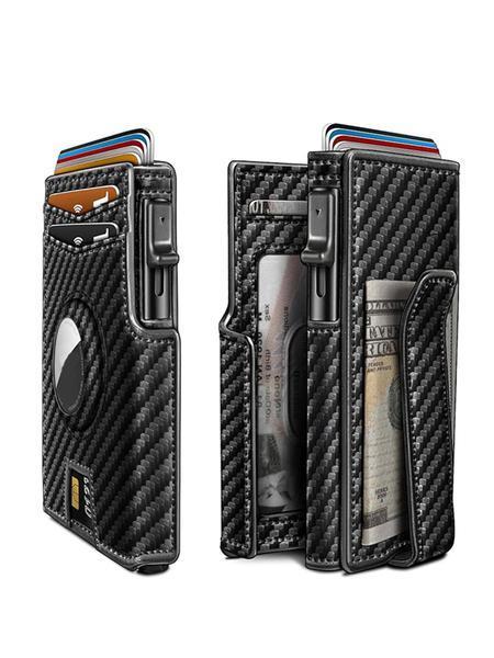 Men's Small Wallet Metal Automatic Card Holder ID Case Rfid Anti-Theft Credit Card Clip Airtag Compatible Lost Prevention Purse