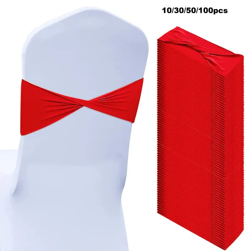 10/30/50/100 Pcs Spandex Chair Sashes Bows Chair Bands Slider Sashes for Covers Elastic Bands Ties Without Buckle Decorations for Wedding Party Events Ceremony Birthday