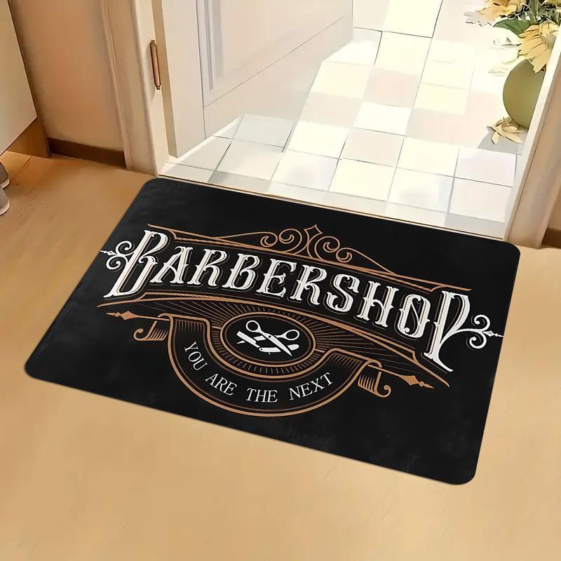 Vintage Barbershop Doormat Heavy-duty Non-slip Mat with Crossed Scissors & Razor Design in Black & Gold Machine-washable for Entryways Bathrooms or Salons Perfect Barber Gift & Retro Decor for Home Lovers