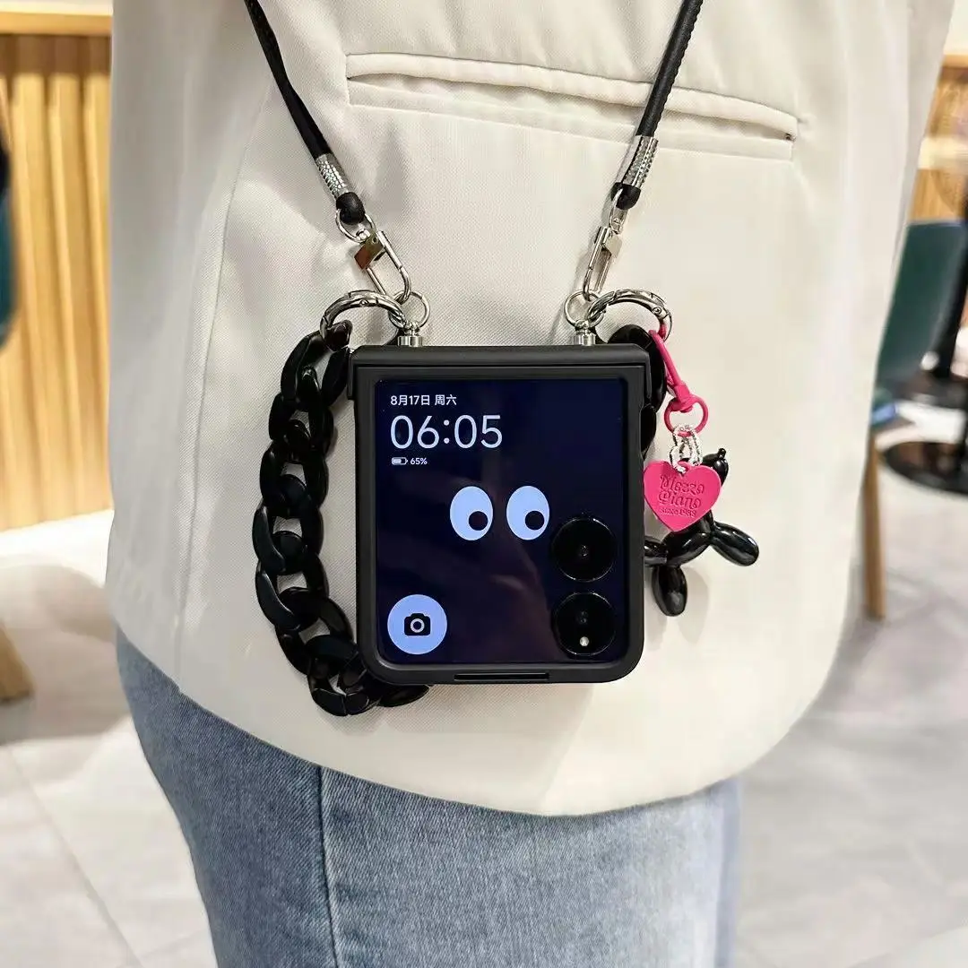 Luxury Crossbody Lanyard Rope Phone Case for Samsung Galaxy Z Flip 8 Flip 6 7 Z Flip 5  Z Flip 4 Cute Dog Pendant Cover