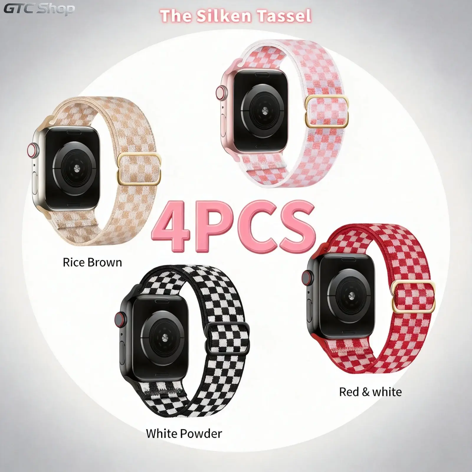 4 PCS Grid Elastic Nylon Watch Band, Adjustable Slide Buckle Strap, Soft Breathable Fabric Design Compatible with Apple Watch 11 for Daily Casual Outdoor And Sports Wear, Only Watch Band Included