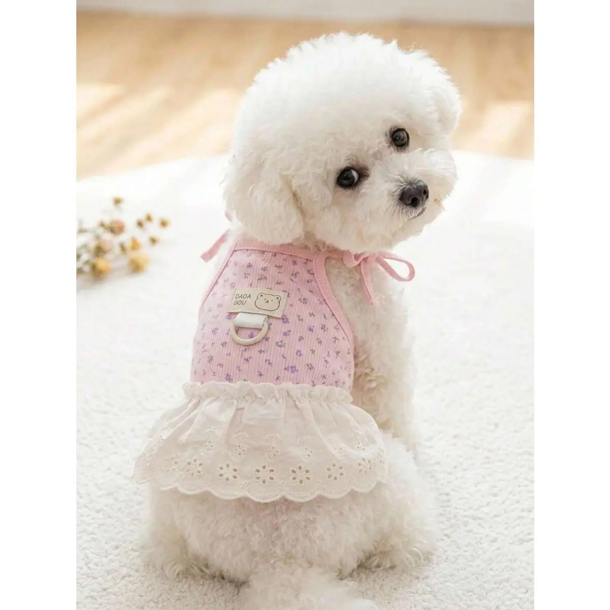 PETSIN 1PC Ribbed Floral Cat Dress, Breathable Thin Summer Outfit For Golden Shaded Ragdoll Kitten