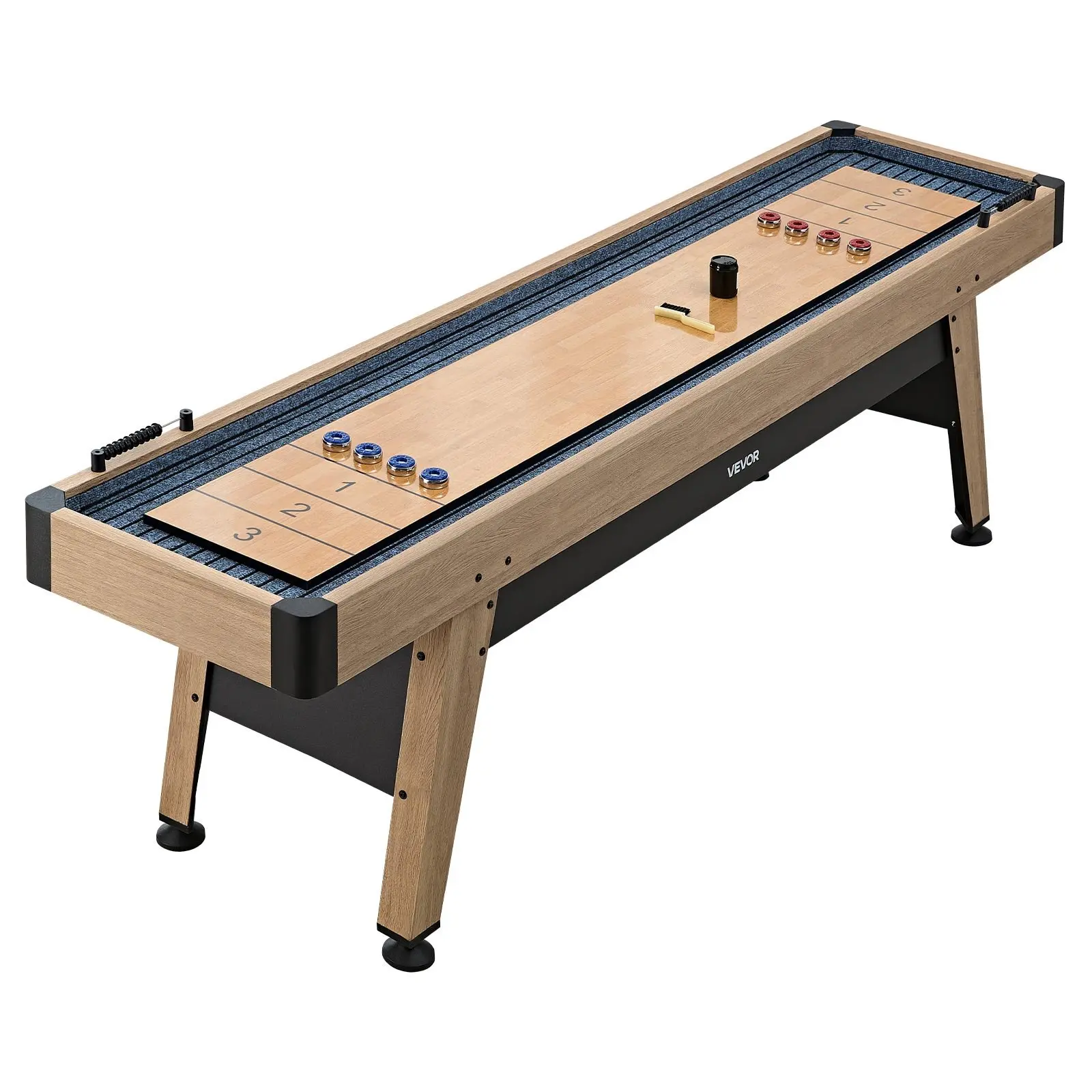 【DealsForYouDays】VEVOR 9 ft Shuffleboard Table, Scratch-Resistant Playfield Surface for Smooth Action Fast Puck Play, Pedestal Legs with Levelers for Optimum Stability, W/8 Pucks, Wax, Brush for Family Game Room, Feet