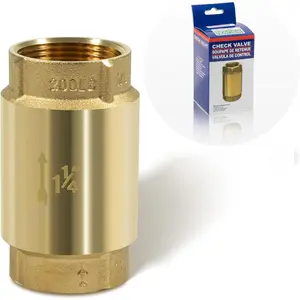 Check Valve with Backflow Prevention, Universal 1-1/4 inch One-Way Female Pipe Thread, Lead-Free Brass Construction, 1.25'' FNPT × 1.25'' FNPT