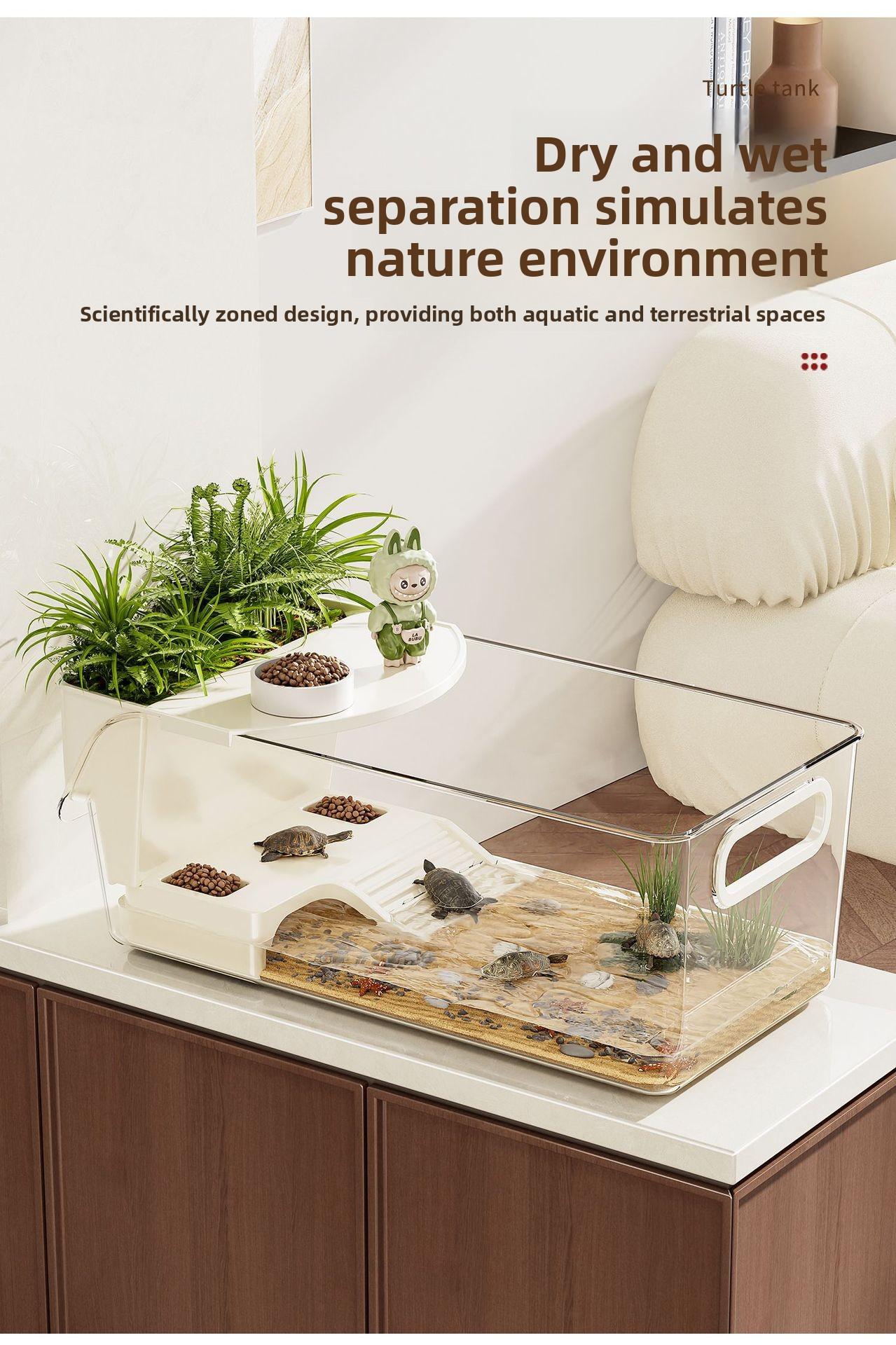 Single-compartment turtle breeding tank, household fish tank, large-capacity storage box, ecological landscaping, reptile terrarium, desktop turtle tank