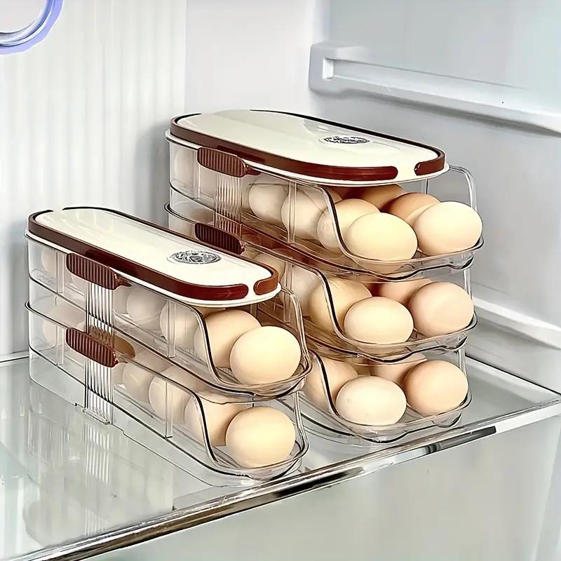 Automatic Egg Rack, Space-Saving Design, Stackable Fridge Organizer, Refrigerator Storage, 1/2/3 Layer Options, Durable PP+pet Material, Perfect for Refrigerator Organization