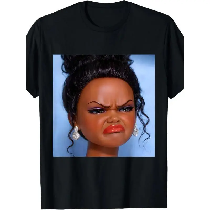 Unisex Fitted Short-Sleeve Round Neck 100% Cotton Sports Top, Humorous Angry Doll Face Meme Print, Accurate Sizing, Father's Day Gift, Cold Wash Compatible, Confidence-Boosting Casual Wear, Shortsleeve