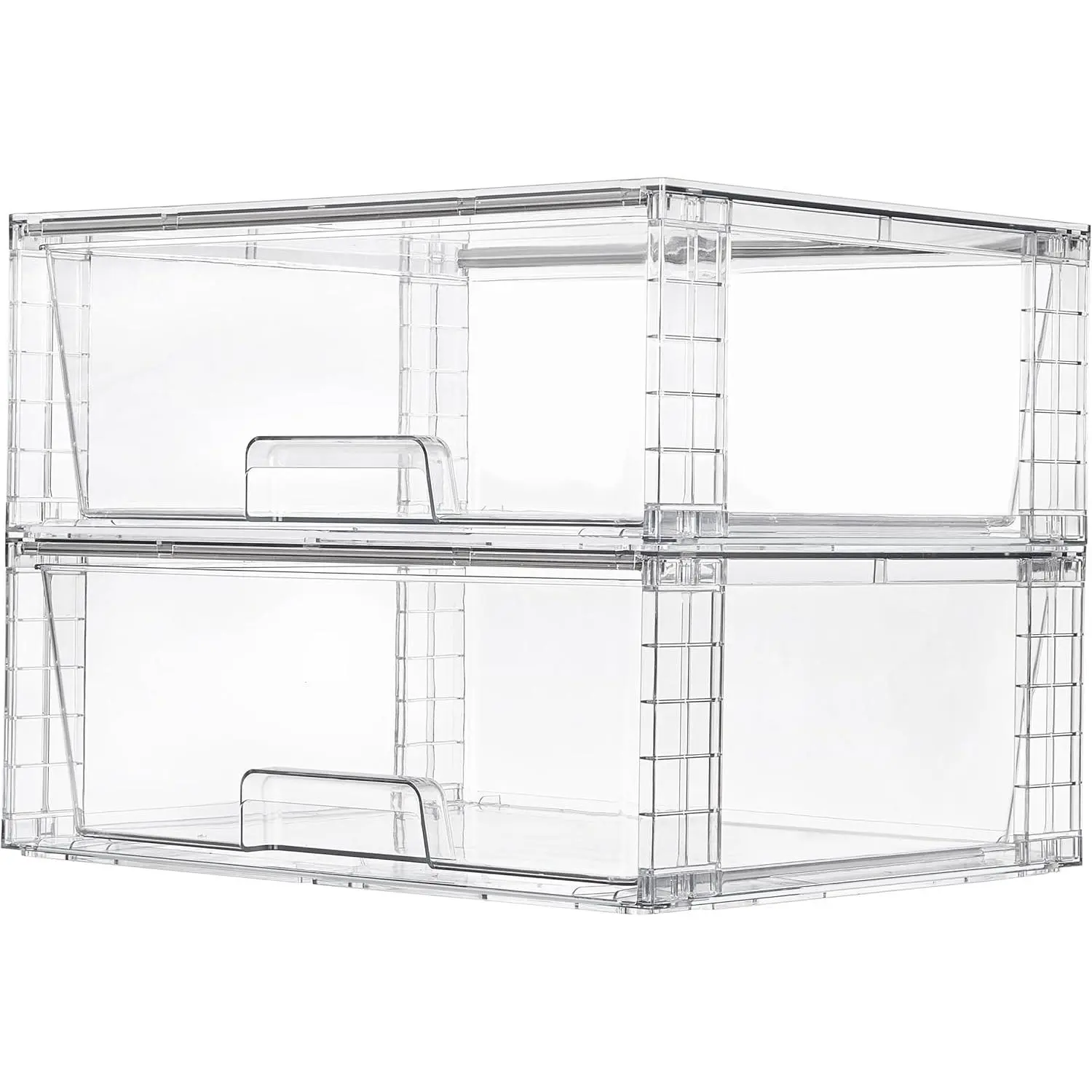 2 Pack Large Stackable Storage Drawers,Easily Assemble Clear Acrylic Bathroom Closet Undersink Organizers,Plastic Storage Bins for Cabinet,Kitchen Pantry,Medicine Organization
