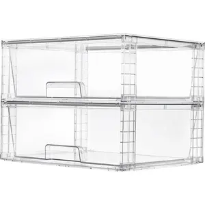 2 Pack Large Stackable Storage Drawers,Easily Assemble Clear Acrylic Bathroom Closet Undersink Organizers,Plastic Storage Bins for Cabinet,Kitchen Pantry,Medicine Organization