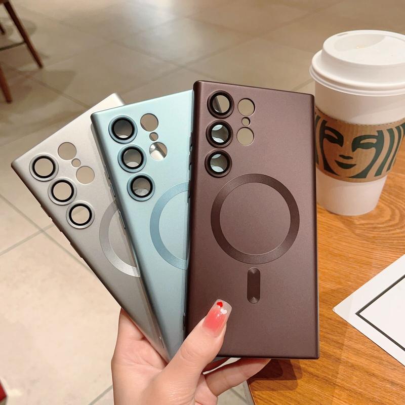 For Samsung Galaxy S24 Ultra S23 Plus S22 S21 S20 Magnetic Mag Safe Cover Matte Luxury Soft Metallic Luster Design with Camera Lens Protector, Shockproof Anti-Scratch Phone Case