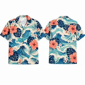 Tropical Hibiscus Wave Print, Unisex Hawaiian Shirt,Lightweight Breathable Polyester Button Up Top for Men & Women, Beach Vacation Outfit, Summer Party Wear, Cruise, Resort & Daily Casual Style,Size S-5XL, clothes, outfits, men's wear,men fashion