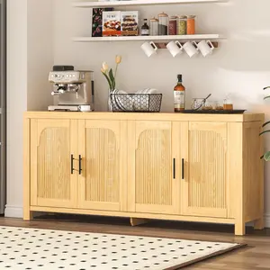 71" Sideboard Buffet Cabinet with 4 Doors, Fluted Credenza  Cabinet with Adjustable Shelves, Modern Accent Table TV Stand for Kitchen, Living Room, Light Oa wide storage
