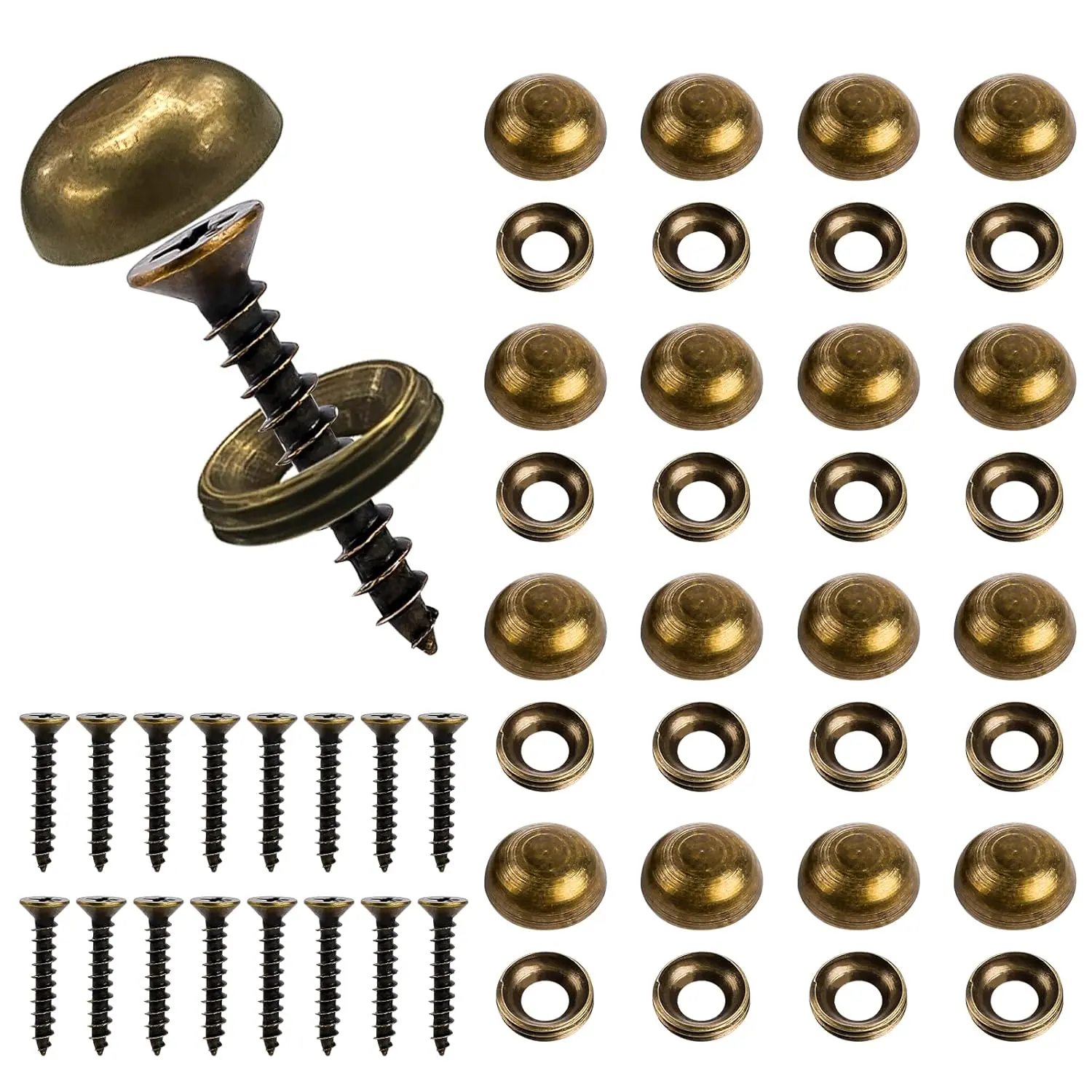 Brass Decorative Screws with Caps, 16 count  Screws for Cabinet Doors, Windows & Mirrors (15mm)