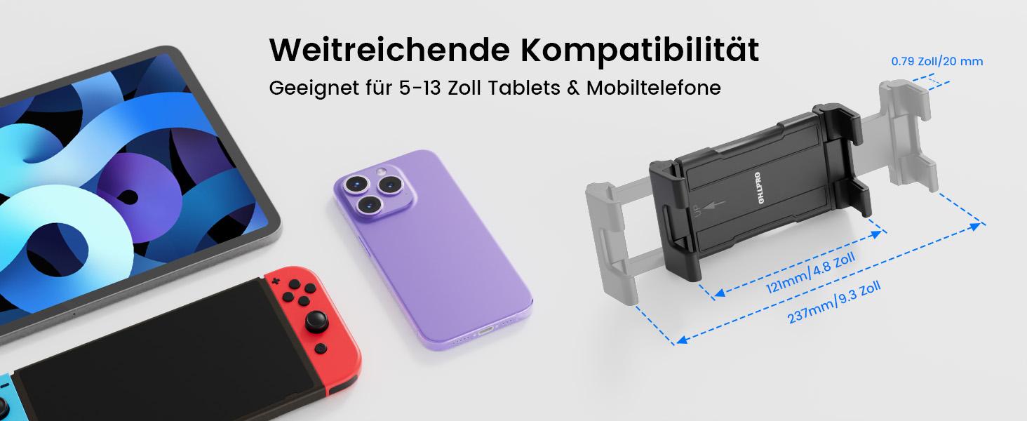 OHLPRO Tablet Wall Mount, iPad Holder Wall with Adhesive Base 360° Rotatable Tablet Holder No Drill Mobile Phone Wall Mount for 5-13 Inch iPad Galaxy Tab eReader Smartphone Universal Car Windscreen