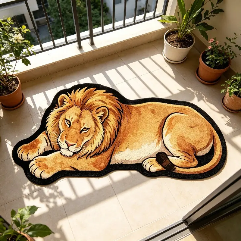 American Vintage Lion Rug, Irregular Shape, Luxury Living Room Carpet, Home Decor, Comfortable Bathroom Mat, Bedroom, Hallway, Balcony