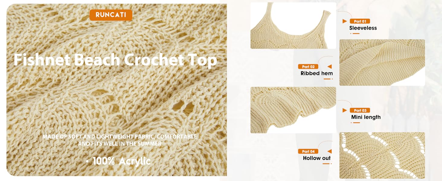 Saodimallsu Womens Sexy Crochet Cover Up Swimwear Mesh Dress See Through Fishnet Beach Swimsuit Top