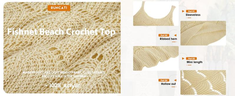 Saodimallsu Womens Sexy Crochet Cover Up Swimwear Mesh Dress See Through Fishnet Beach Swimsuit Top