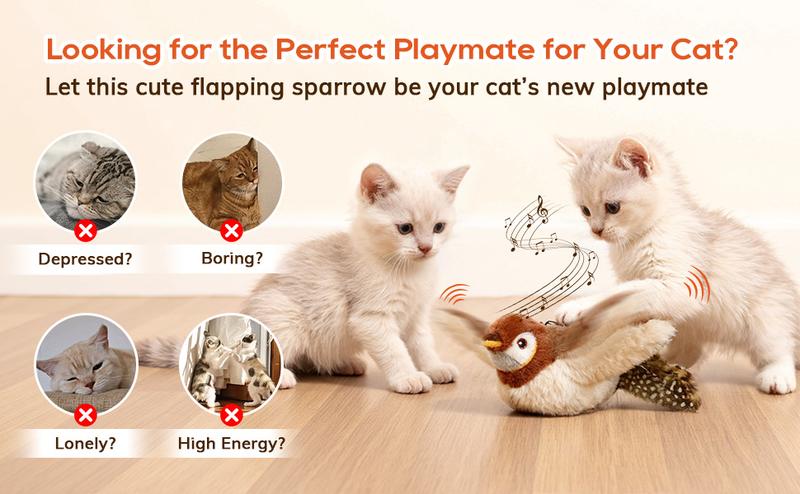 Cat Toys USB Rechargeable Flapping Bird Cat Toy with Chirping Sounds Interactive Play for Cats & Small Dogs Touch Activated Simulates Real Bird Chirps and Wing Flapping Motion