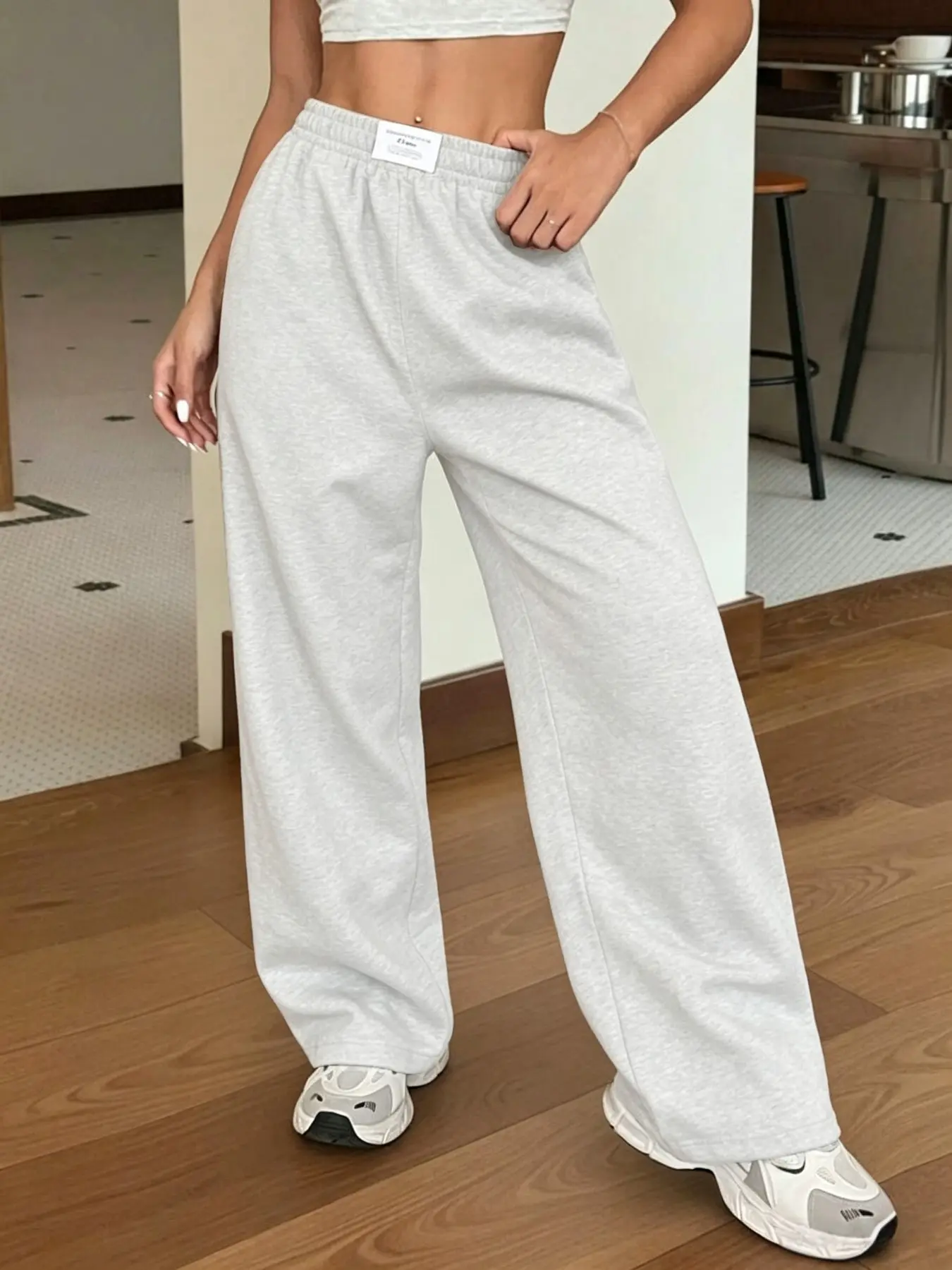 Y2K American Vintage Lazy Style Solid Heather Casual Pants, Fashion Elastic Waist Loose Figure-Flattering Wide Leg Pants, Suitable For Women’s Daily Home, Commute, Dating, Vacation And Travel Outfits