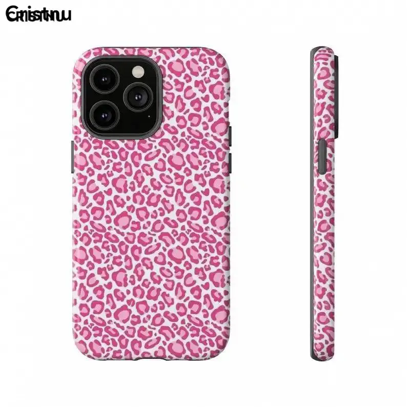 PINK LEOPARD Protective |     Trendy |     Cute |     Aesthetic |     Stylish |     Sleek Premium Film 2 in 1 Phone Case - Durable, Shock Absorbing and Stylish Protection - Compatible with iPhone 16, 15, 14, 13, 12, 11, Plus, Pro, Compatible with Samsung