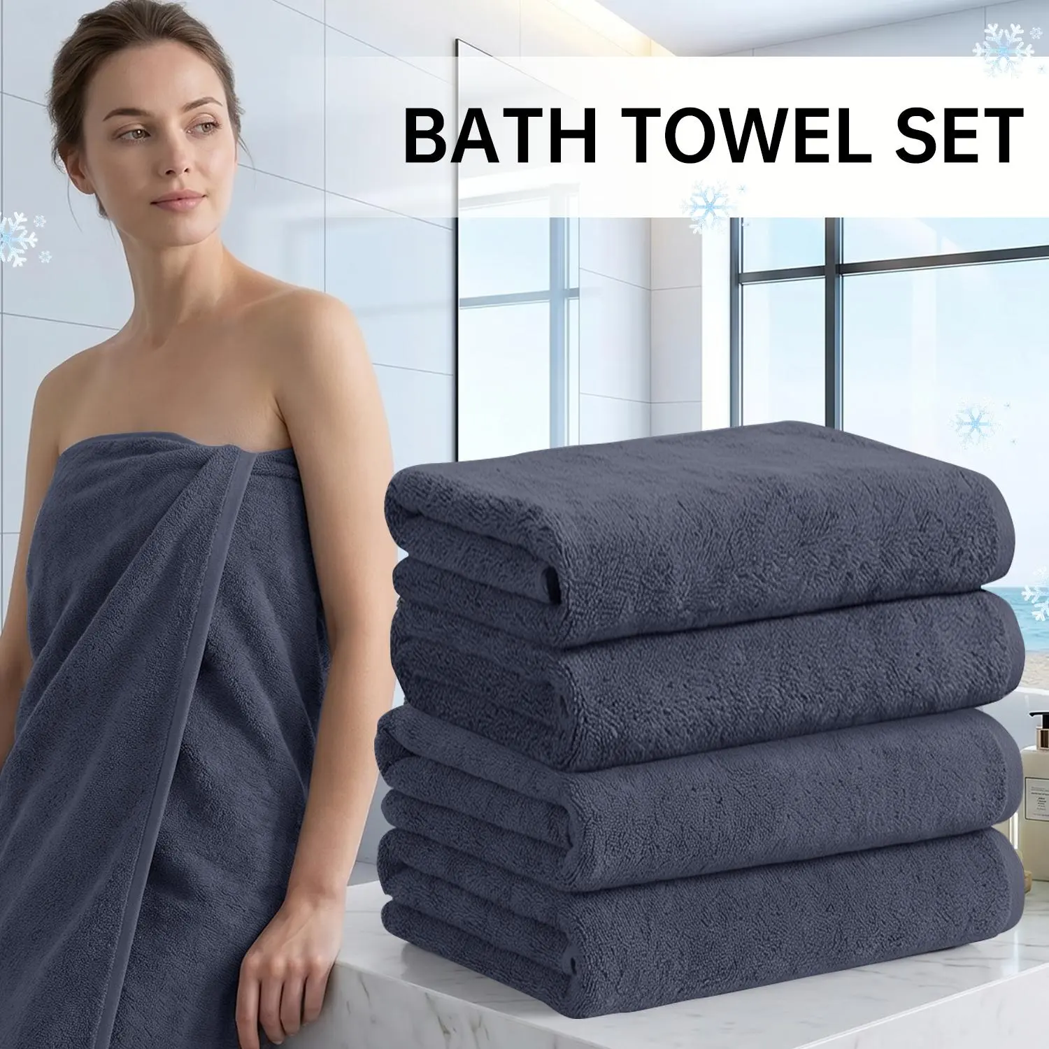 4pcs Bath Sheet -Ultra Soft Bath Towel, Bath Sheet Towel Set for Bathroom Hotel, Plush Highly Absorbent Quick Dry Shower Towel Set for Adults, Bathroom Towel Set Bath Towels