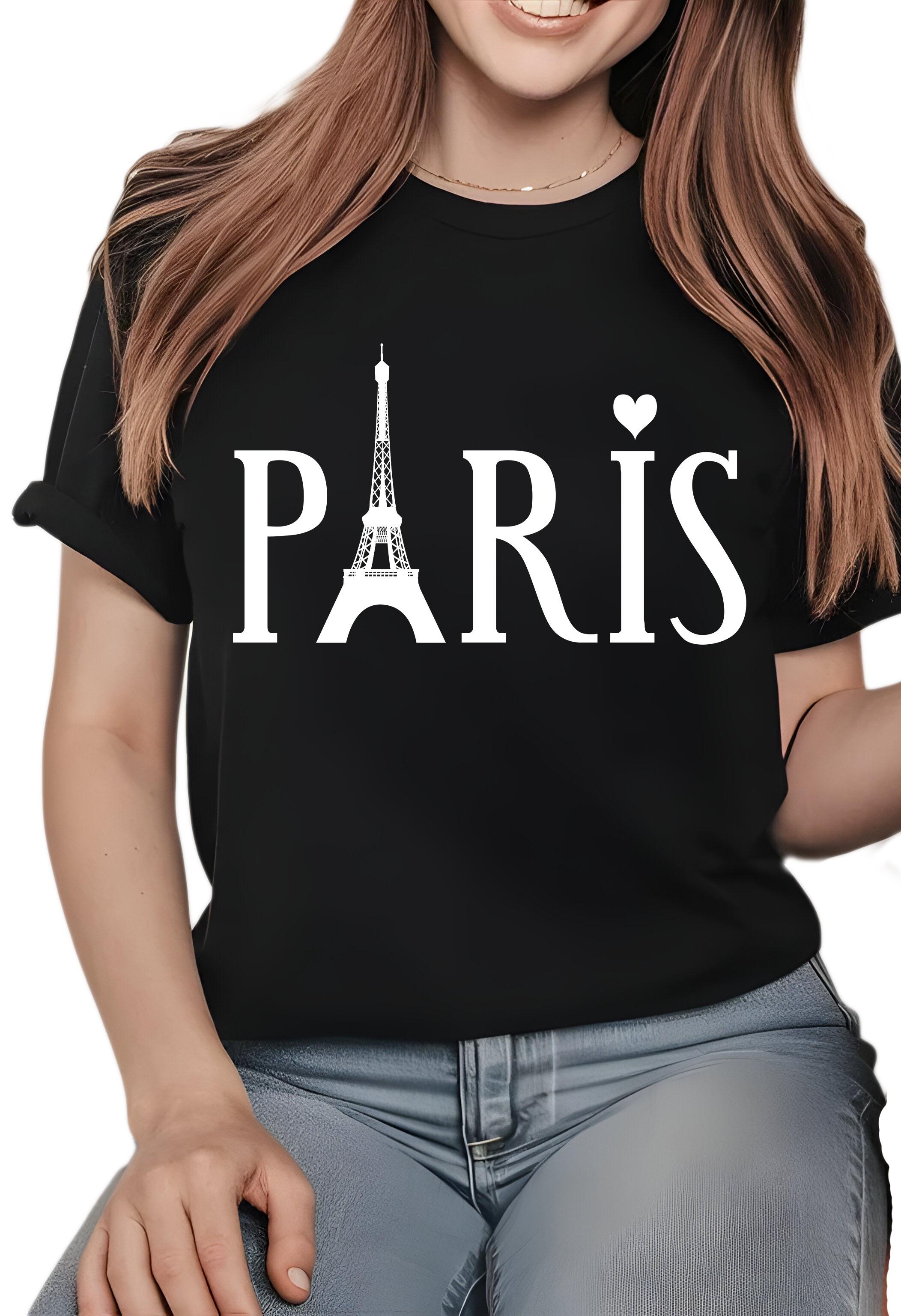 Paris Pattern Print Women's Casual Short Sleeve T-Shirt 1 piece 100% heavy cotton Comfortable round neck, soft and cute T-shirt top