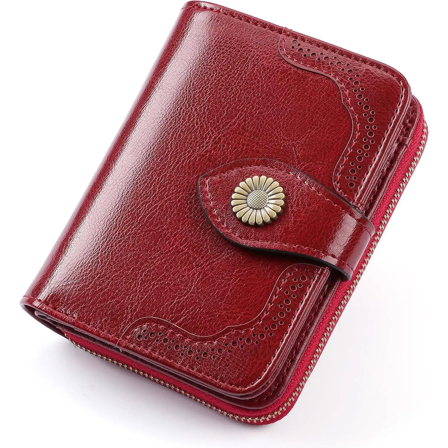 Small Womens Wallet Leather RFID Blocking with Multiple Card Slots and Zipper Coin Pocket