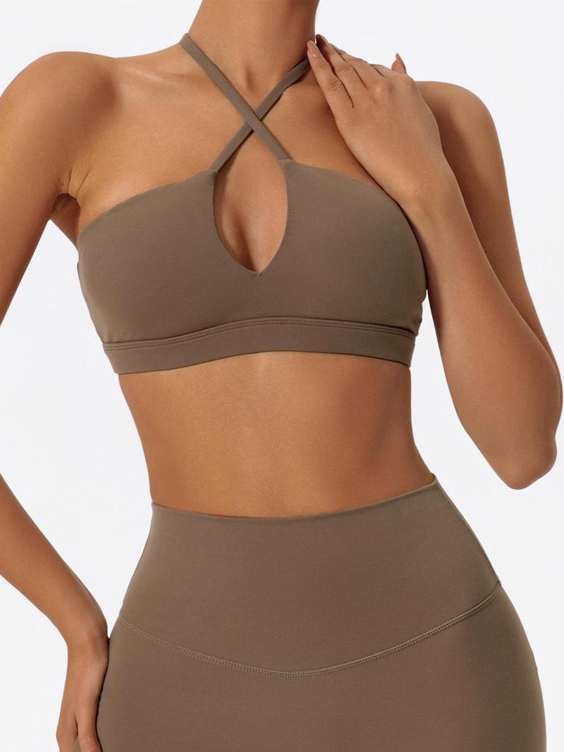 Women's Solid Color Criss Cross Athletic Fitted Sports Bra, High Stretch Breathable Comfortable Quick Drying Adjustable Spaghetti Strap Backless Wireless Sports Bra, Ladies Sportswear for Indoor Outdoor Wear