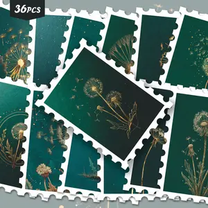 36pcs Gold Line Dandelion Constellation Stickers Pack | Aesthetic Emerald Green Botanical Dark Tone Luxury Art Graphics | Vinyl for Journaling & Scrapbooking